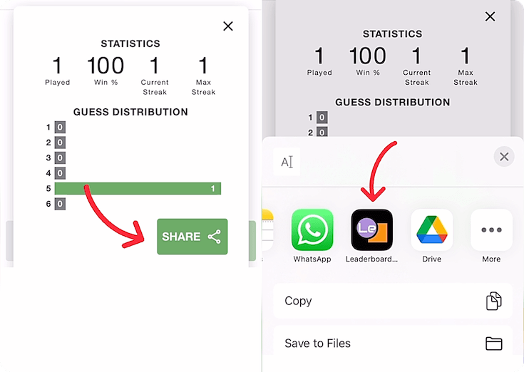 share scores to leaderboardle app